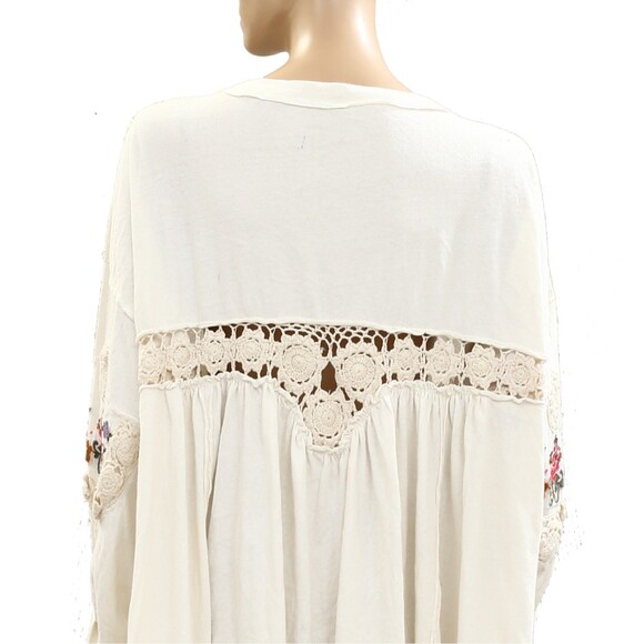 Free People Kennedy Tunic Top Floral Embroidered Ivory Crochet Cotton L 284268 - Picture 4 of 4